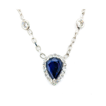Necklace .59ctw Round Diamonds 1.30ct Sapphire 14kw 18" 223030019