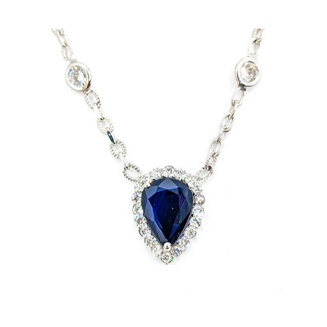 Necklace .59ctw Round Diamonds 1.30ct Sapphire 14kw 18" 223030019