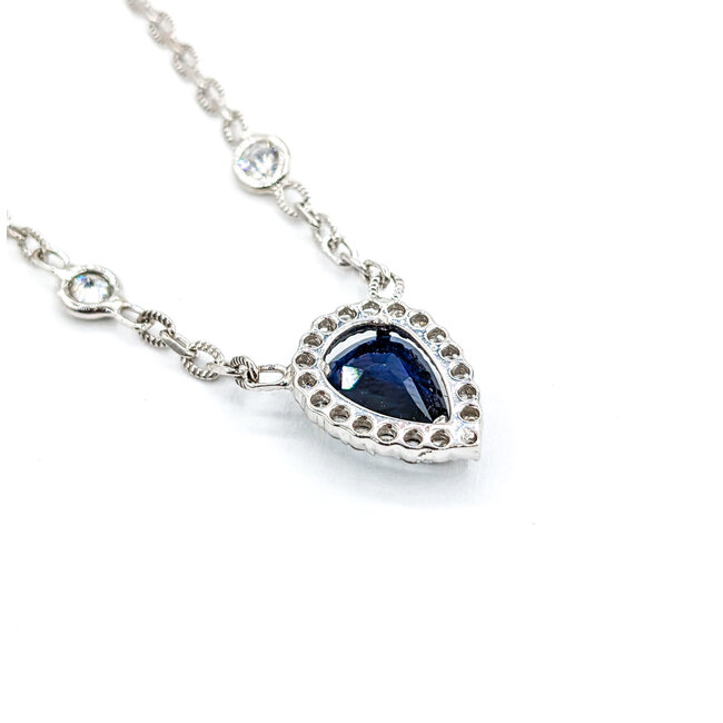 Necklace .59ctw Round Diamonds 1.30ct Sapphire 14kw 18" 223030019