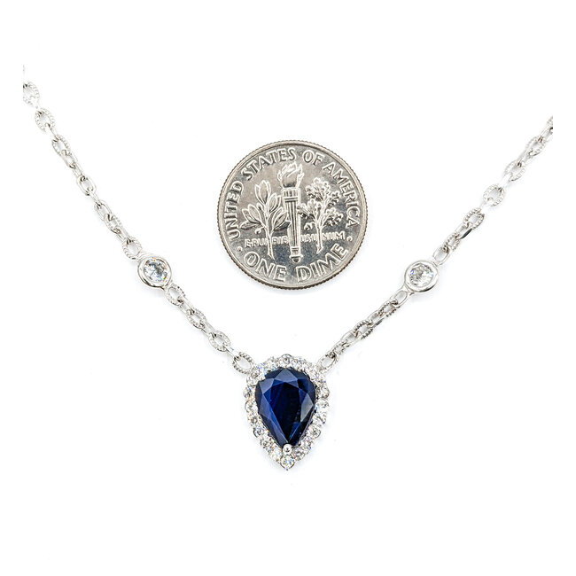 Necklace .59ctw Round Diamonds 1.30ct Sapphire 14kw 18" 223030019