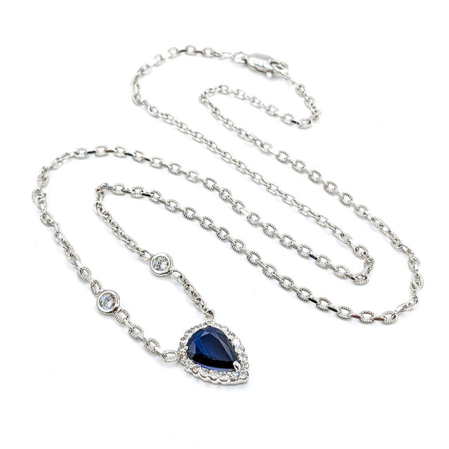 Necklace .59ctw Round Diamonds 1.30ct Sapphire 14kw 18" 223030019