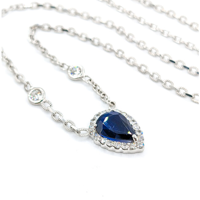 Necklace .59ctw Round Diamonds 1.30ct Sapphire 14kw 18" 223030019