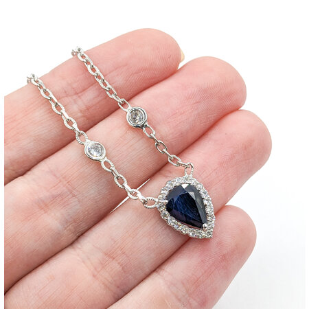 Necklace .59ctw Round Diamonds 1.30ct Sapphire 14kw 18" 223030019