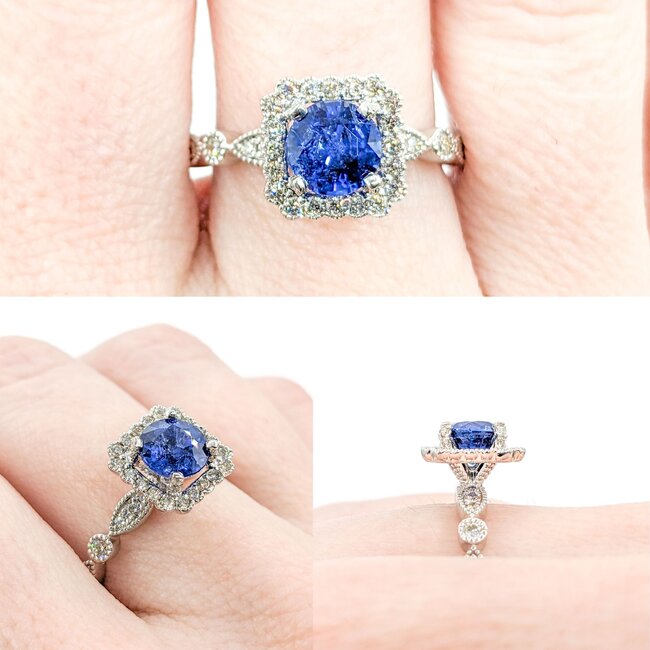 Ring .45ctw Diamonds 1.37ct Sapphire 950pt Sz7 123040055