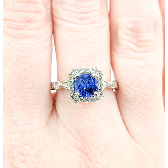 Ring .45ctw Diamonds 1.37ct Sapphire 950pt Sz7 123040055