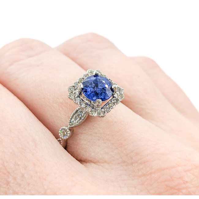 Ring .45ctw Diamonds 1.37ct Sapphire 950pt Sz7 123040055