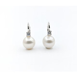  Earrings Leverback .30ctw Diamonds 11mm FW Pearl 14kw .8x.4" 123110117