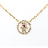  Necklace Hamsa .20ctw Diamonds .02ct Ruby 14ky 15.5-17.5" 123110142