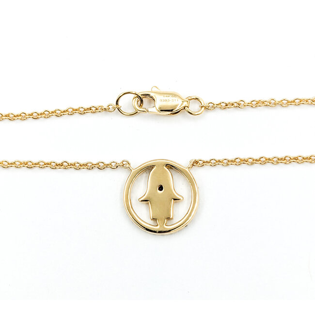 Necklace Hamsa .20ctw Diamonds .02ct Ruby 14ky 15.5-17.5" 123110142