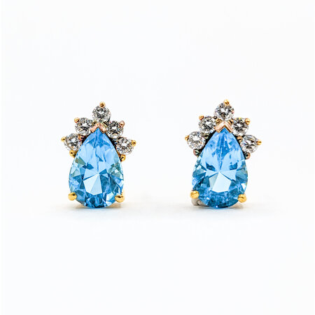Earrings Stud .33ctw Diamonds 3.3ctw Blue Topaz 18ky .45x.33" 123110105