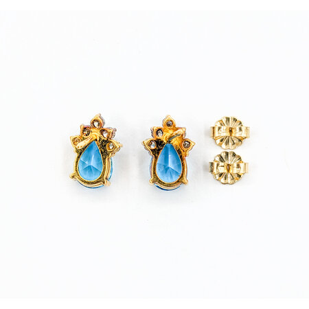 Earrings Stud .33ctw Diamonds 3.3ctw Blue Topaz 18ky .45x.33" 123110105