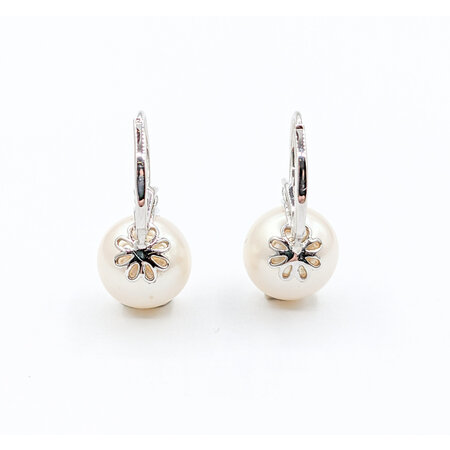 Earrings Leverback .16ctw Diamonds 11mm FW Pearl 14kw .8x.4" 123110118