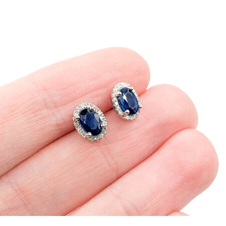 Earrings Stud .10ctw Diamonds 1.07ctw Sapphire 14kw .3x.25" 123110114