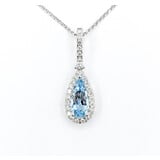  Pendant .30ctw Diamonds 1.28ct Aquamarine 14kw 1.1x.3" 16-18" 123110107