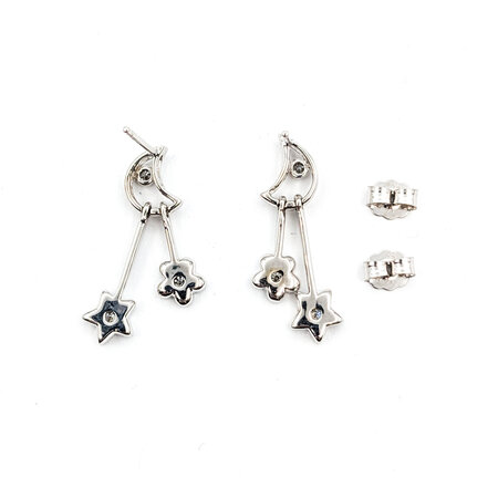 Earrings Moon & Stars .12ctw Round Diamonds 14kw 23x10mm 223110117