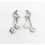  Earrings Moon & Stars .12ctw Round Diamonds 14kw 23x10mm 223110117