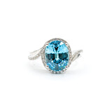  Ring .25ctw Round Diamonds 5.0ct Blue Zircon 14kw Sz6 223110097