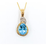  Pendant W/chain .02ctw Round Diamonds 14x10mm Topaz 14ky 18" 223120095