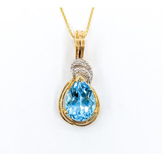 Pendant W/chain .02ctw Round Diamonds 14x10mm Topaz 14ky 18" 223120095