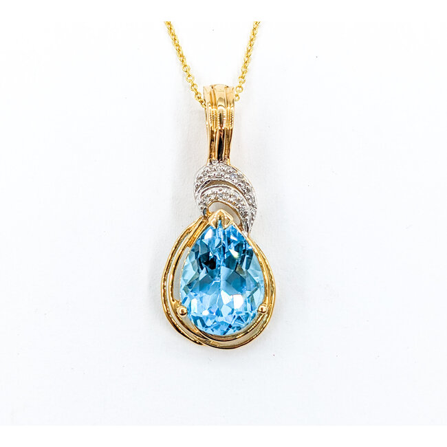 Pendant W/chain .02ctw Round Diamonds 14x10mm Topaz 14ky 18" 223120095