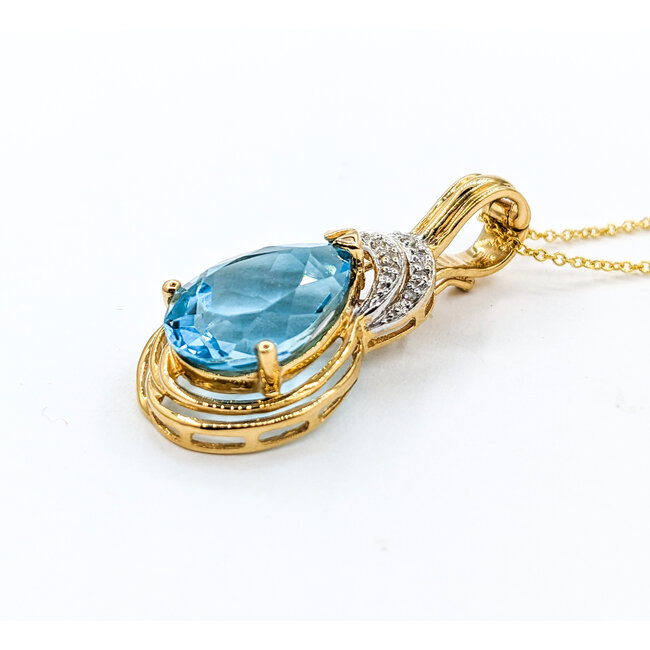 Pendant W/chain .02ctw Round Diamonds 14x10mm Topaz 14ky 18" 223120095