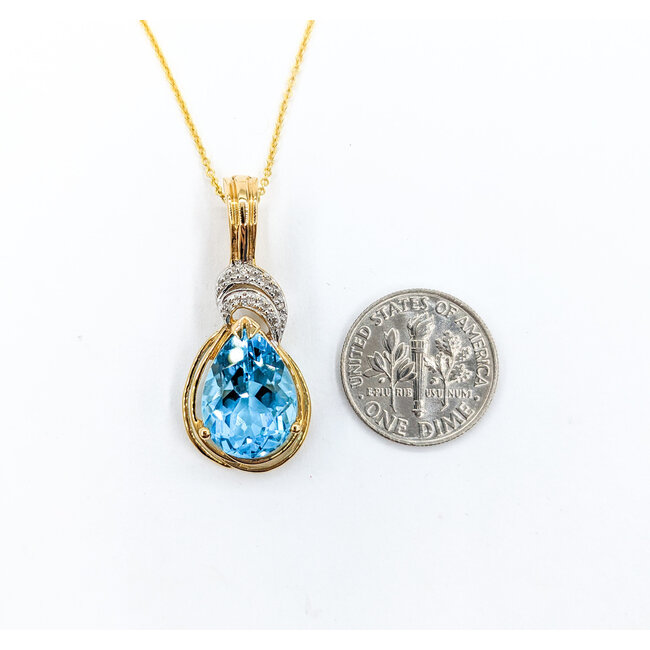 Pendant W/chain .02ctw Round Diamonds 14x10mm Topaz 14ky 18" 223120095