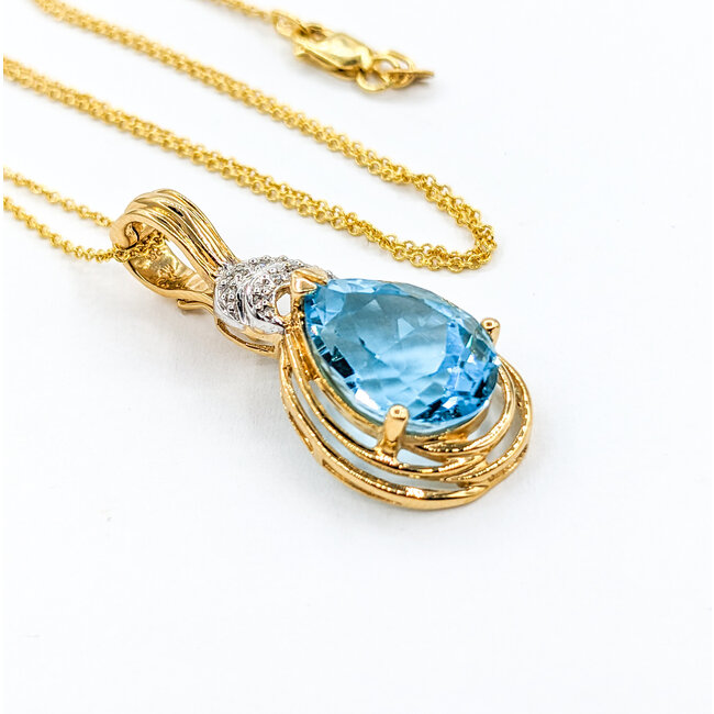 Pendant W/chain .02ctw Round Diamonds 14x10mm Topaz 14ky 18" 223120095