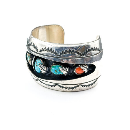 Bracelet Navajo Turquoise/Coral SS 6" 223120104