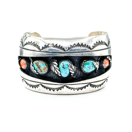 Bracelet Navajo Turquoise/Coral SS 6" 223120104