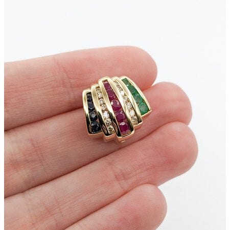 Pendant/Slide .25ctw Round Diamonds .75ctw Ruby/Sapphire/Emerald 14ky 16.5x16.5mm 223120110