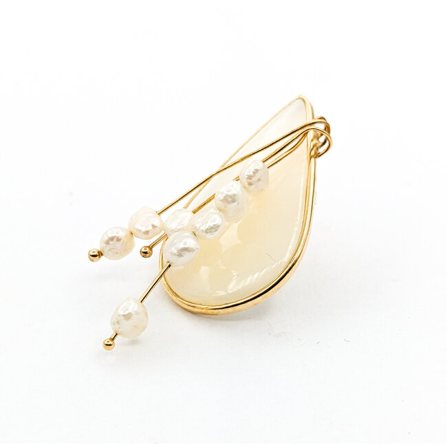 Earrings MOP/Pearl 14ky 42x21mm 223120113