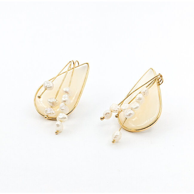 Earrings MOP/Pearl 14ky 42x21mm 223120113