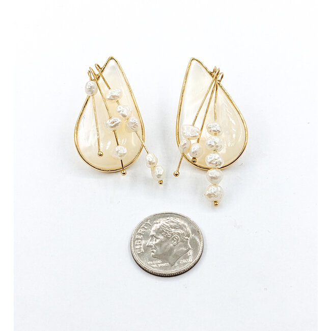 Earrings MOP/Pearl 14ky 42x21mm 223120113