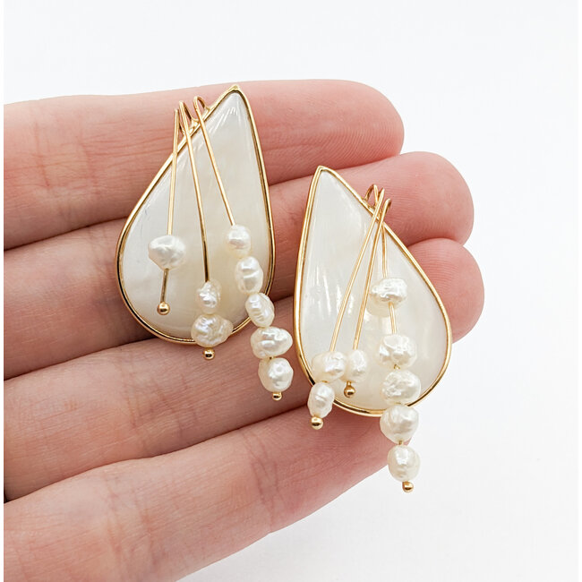 Earrings MOP/Pearl 14ky 42x21mm 223120113