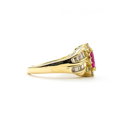 Ring .50ctw Round/Baguette Diamonds .30ct Ruby 14ky Sz7.25 223120116