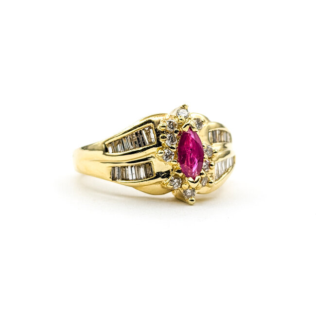 Ring .50ctw Round/Baguette Diamonds .30ct Ruby 14ky Sz7.25 223120116