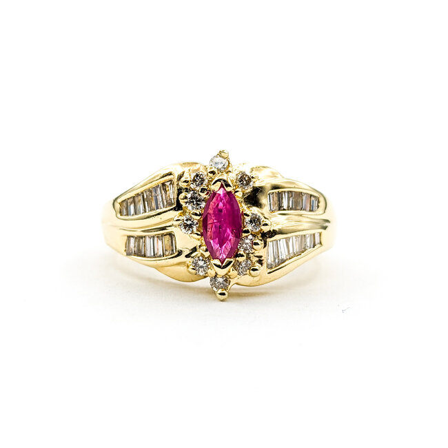 Ring .50ctw Round/Baguette Diamonds .30ct Ruby 14ky Sz7.25 223120116