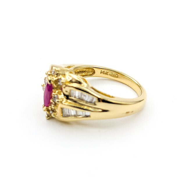 Ring .50ctw Round/Baguette Diamonds .30ct Ruby 14ky Sz7.25 223120116