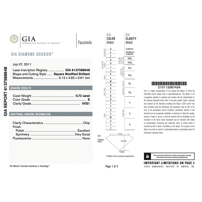 Ring GIA .72ct Princess Diamond .38ctw Diamonds 14kw Sz7 223120130