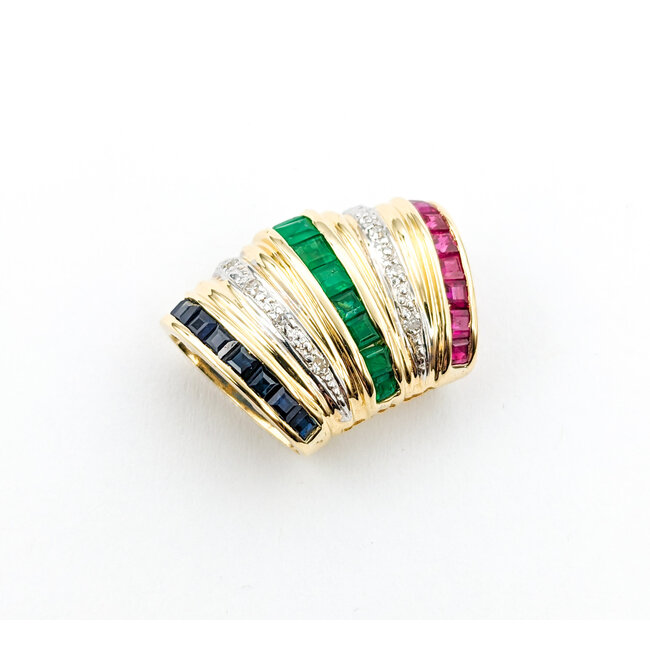 Pendant .02ctw Single Cut Diamonds .30ctw/Each Sapphire/Ruby/Emerald 14ky 20.5x15mm 223120125