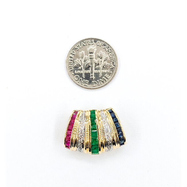 Pendant .02ctw Single Cut Diamonds .30ctw/Each Sapphire/Ruby/Emerald 14ky 20.5x15mm 223120125