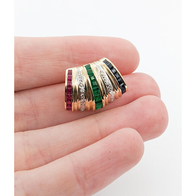 Pendant .02ctw Single Cut Diamonds .30ctw/Each Sapphire/Ruby/Emerald 14ky 20.5x15mm 223120125