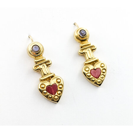 Earrings Heart Tanzanite & Chalcedony 14ky 31.5x11mm 223120139