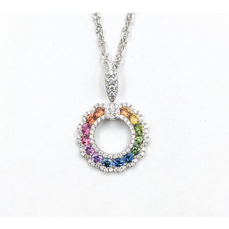 Pendant Drop .45ctw Diamonds 1.06ctw Multicolor Sapphire 18kw 1x.65", 18" 123110150