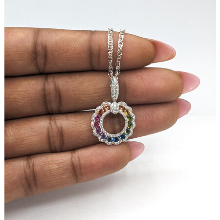Pendant Drop .45ctw Diamonds 1.06ctw Multicolor Sapphire 18kw 1x.65", 18" 123110150