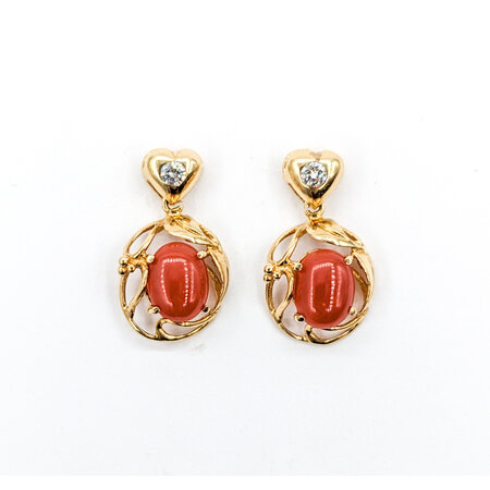 Earrings .16ctw Diamonds 2.98ctw Coral 14ky 23x13mm 123030084