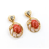  Earrings .16ctw Diamonds 2.98ctw Coral 14ky 23x13mm 123030084