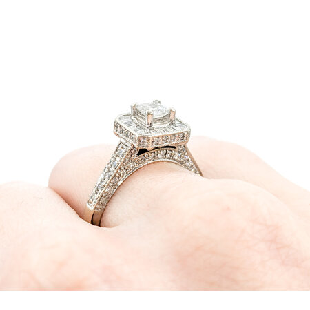 Ring .33ct Center Princess Diamond .50ctw Round & Baguette Diamonds 14kw Sz7 122120147