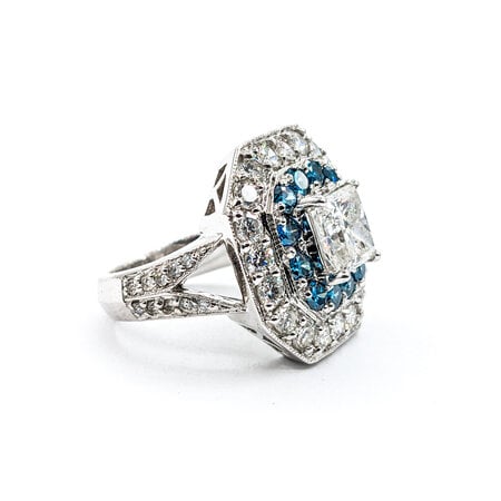 Ring 2.61ctw Round White & Blue Diamonds 2ct Princess Diamond 14kw 620070047
