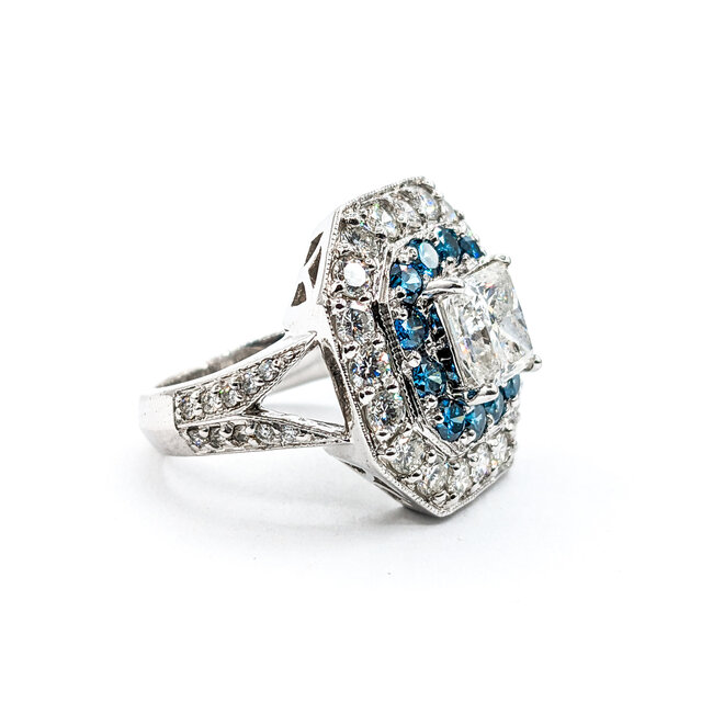Ring 2.61ctw Round White & Blue Diamonds 2ct Princess Diamond 14kw 620070047